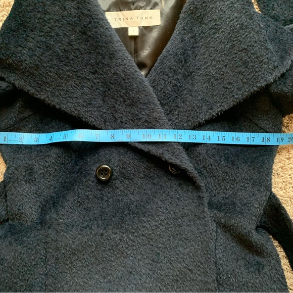 TRINA TURK Amelia Wrap Coat Shawl Hooded Wool Alpaca Blend Pea Coat In Navy Blue - Picture 14 of 17